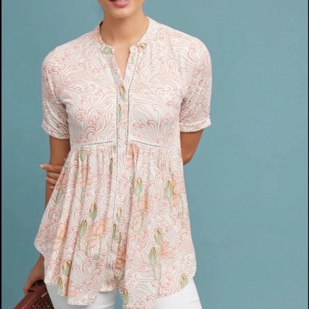 Anthropologie Akemi + Kin Women's Veria Peplum Tunic Pink Floral Size Medium